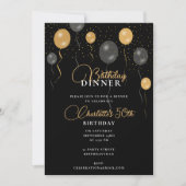 ブラック&エレガント金ゴールドバルーン誕生日ディナー 招待状 (正面)