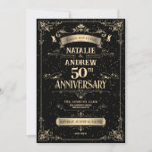 ブラック&エレガント金ゴールドバロック50周年記念 招待状 (正面)