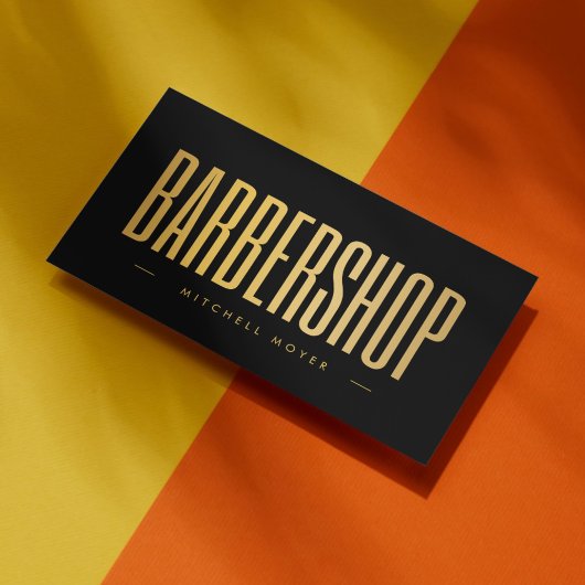 ブラック&エレガント金ゴールドバーバーバーショップミニマリスト 名刺