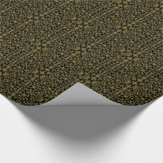 ブラック&エレガント金ゴールドフィリグリー ラッピングペーパー (角)