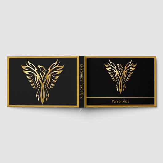 ブラック&エレガント金ゴールドフェニックス立上りシンボル ゲストブック (全面)