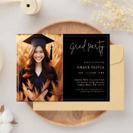 ブラック&エレガント金ゴールドフォトグラードパーティの招待状 招待状