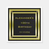 ブラック&エレガント金ゴールドフレーム男の100誕生日 スタンダードカクテルナプキン (正面)