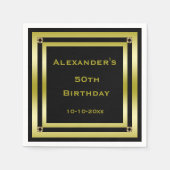 ブラック&エレガント金ゴールドフレーム男の50誕生日 スタンダードカクテルナプキン (正面)