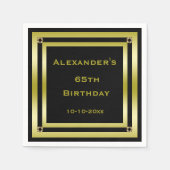 ブラック&エレガント金ゴールドフレーム男の65誕生日 スタンダードカクテルナプキン (正面)