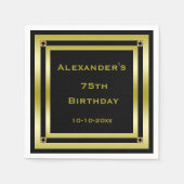 ブラック&エレガント金ゴールドフレーム男の75誕生日 スタンダードカクテルナプキン (正面)