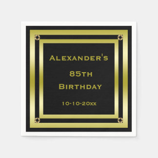 ブラック&エレガント金ゴールドフレーム男の85誕生日 スタンダードカクテルナプキン