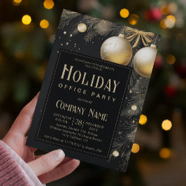 ブラック&エレガント金ゴールドホリデーオフィスパーティー 招待状