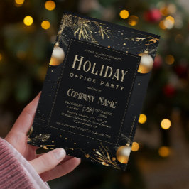 ブラック&エレガント金ゴールドホリデーオフィスパーティー 招待状