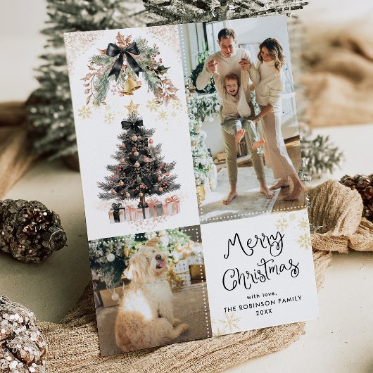 ブラック&エレガント金ゴールドボウズMerry Christmas 2写真 シーズンカード