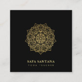 ブラック&エレガント金ゴールドマンダラヨガインストラクター スクエア名刺 (正面)