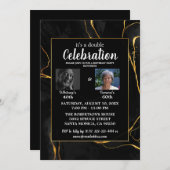 ブラック&エレガント金ゴールドマーブルバースデーパーティー 招待状 (正面/裏面)