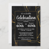 ブラック&エレガント金ゴールドマーブルバースデーパーティー 招待状 (正面)