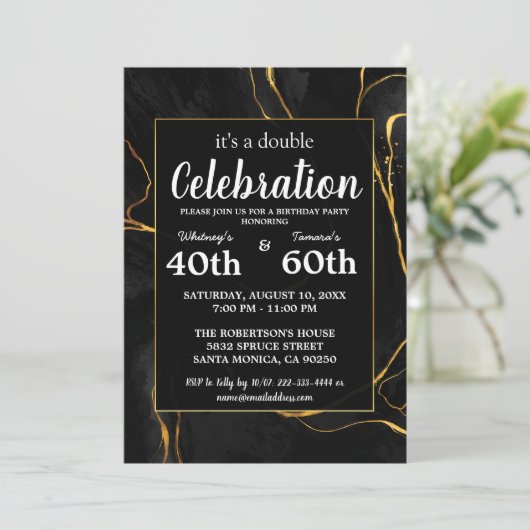 ブラック&エレガント金ゴールドマーブルバースデーパーティー 招待状 (スタンド正面)