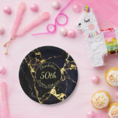 ブラック&エレガント金ゴールドマーブル50誕生日 ペーパープレート (パーティー)