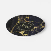 ブラック&エレガント金ゴールドマーブル50誕生日 ペーパープレート (アングル)