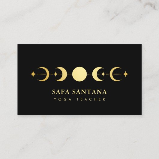 ブラック&エレガント金ゴールドムーンフェイズヨガ先生 名刺 (正面)