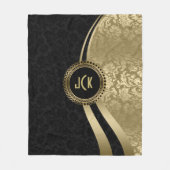 ブラック&エレガント金ゴールドメタリックフローラのマスク フリースブランケット (正面)