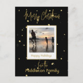 ブラック&エレガント金ゴールドメリークリスマス家族の写真 シーズンポストカード (正面)