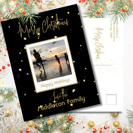 ブラック&エレガント金ゴールドメリークリスマス家族の写真 シーズンポストカード