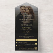 ブラック&エレガント金ゴールドモノグラムリース結婚の写真 オールインワン招待状 (内側)