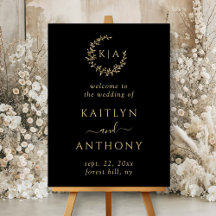 ブラック&エレガント金ゴールドモノグラムリース結婚ズ