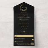 ブラック&エレガント金ゴールドモノグラムリース結婚ズ オールインワン招待状 (内側)