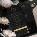 ブラック&エレガント金ゴールドモノグラムリース結婚ズ オールインワン招待状<br><div class="desc">祝RSVPカードの簡単切り離しエレガントと、これらの非常にトレンディーのオールインワン結婚結婚式招待状とスタイルして。このデザインは、あなたの特別なイベントの言葉でパーソナライズする簡単であり、これらの素晴らしいオールインワン招待状を受け取ったときに、あなたのゲストは興奮する。ごもし希望のアイテムは連絡お願いし、こちらへ行き救済ます。</div>