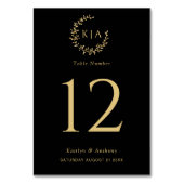 ブラック&エレガント金ゴールドモノグラムリース結婚ズ テーブルナンバー (正面)