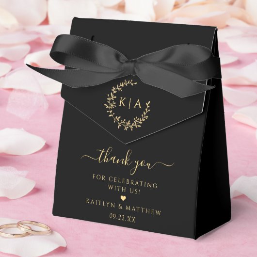 ブラック&エレガント金ゴールドモノグラムリース結婚ズ フェイバーボックス (ウェディング)