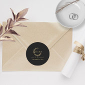 ブラック&エレガント金ゴールドモノグラムリース結婚式の引き出物 ラウンドシール
