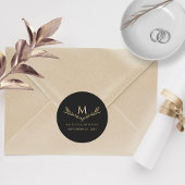 ブラック&エレガント金ゴールドモノグラムリース結婚式の引き出物 ラウンドシール