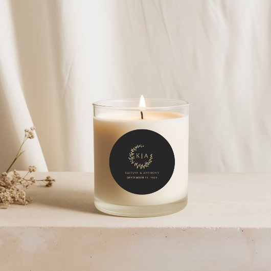 ブラック&エレガント金ゴールドモノグラムリース結婚式の引き出物 ラウンドシール