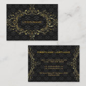 ブラック&エレガント金ゴールドルックヴィンテージフローラダマスク 名刺 (正面/裏面)