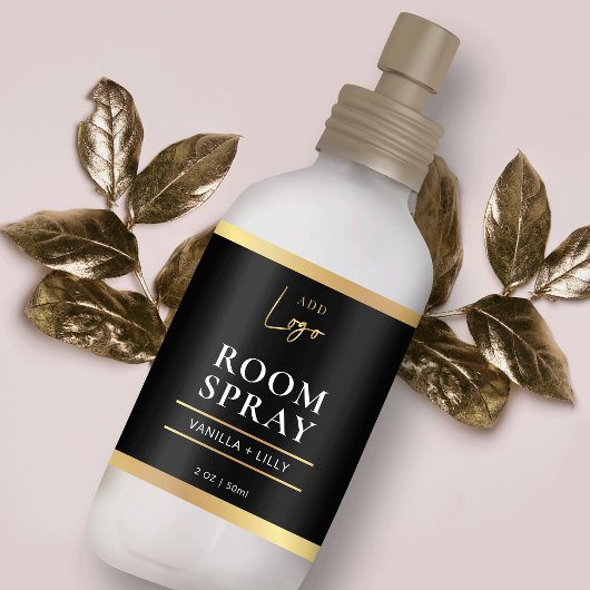 ブラック&エレガント金ゴールドルーモダンムミストスプレーラベル ラベル