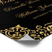 ブラック&エレガント金ゴールドヴィンテージウェディングウェルカムサイン ポスター (角)