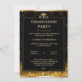 ブラック&エレガント金ゴールド医学卒業パーティー 招待状 (正面)