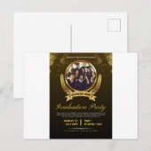 ブラック&エレガント金ゴールド卒業パーティー招待状。 インビテーションポストカード (正面/裏面)