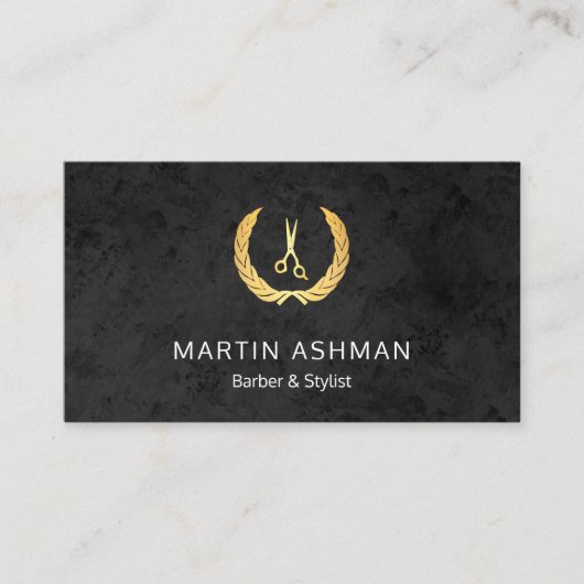ブラック&エレガント金ゴールド理容師スタイリスト名刺 名刺 (正面)