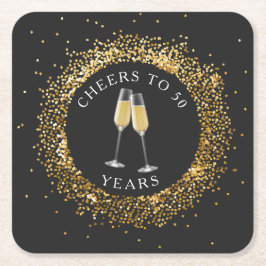 ブラック&エレガント金ゴールド誕生日コースター スクエアペーパーコースター