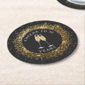 ブラック&エレガント金ゴールド誕生日紙コースター ラウンドペーパーコースター (アングル)