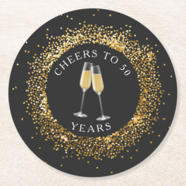 ブラック&エレガント金ゴールド誕生日紙コースター ラウンドペーパーコースター