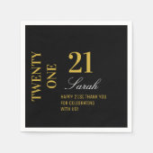 ブラック&エレガント金ゴールド21th誕生日パーティーカクテル スタンダードカクテルナプキン (正面)