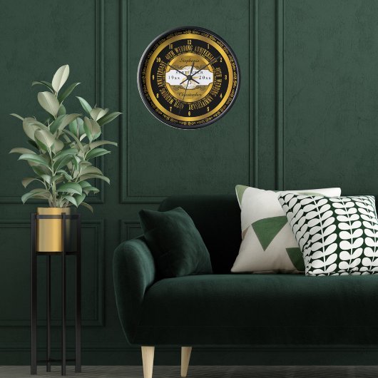 ブラック&エレガント金ゴールド40結婚周年 壁時計