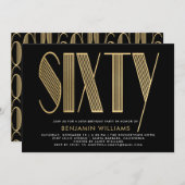 ブラック&エレガント金ゴールド60thバースデーパーティー 招待状 (正面/裏面)