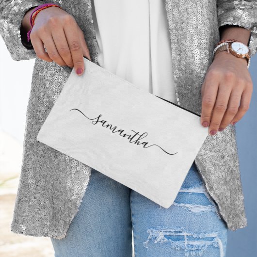 ブラック エレガント スウォッシュ シグネチャー ネーム アクセサリーポーチ