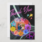 ブラック エレガント モダン フラワーズ カラフル ボヘミアンチック ソン サンキューカード (正面)