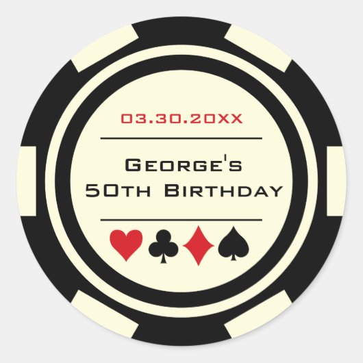 ブラック オフホワイト ポーカー チップ カジノ 誕生日 ラウンドシール (正面)
