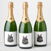 ブラック・オランダ矮小ウサギ・バストウィメンズユニセックスズ スパークリングワインラベル (ボトル)