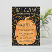 ブラック&オレンジおもしろいハロウィーンパンプキンカービングパーティー 招待状 (スタンド正面)